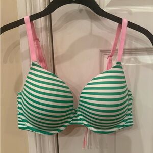 PINK Victoria's Secret Green and Pink Striped Bra
